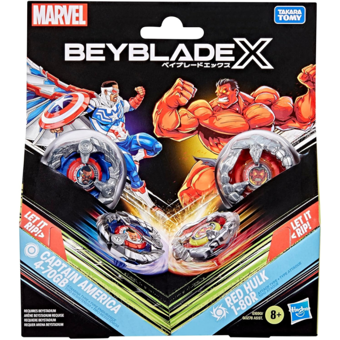 Beyblade X Marvel Collab Captain America 4-70GB vs. Red Hulk 1-80R Multipack